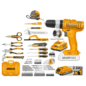 
                Ingco 165 Pieces Tools Set with 20V Lithium-Ion Cordless Impact Drill - HKTHP11651

                
              