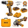 Ingco 20V Lithium-Ion Cordless Angle Grinder & Hammer Impact Drill Combo Kit - CKLI20273