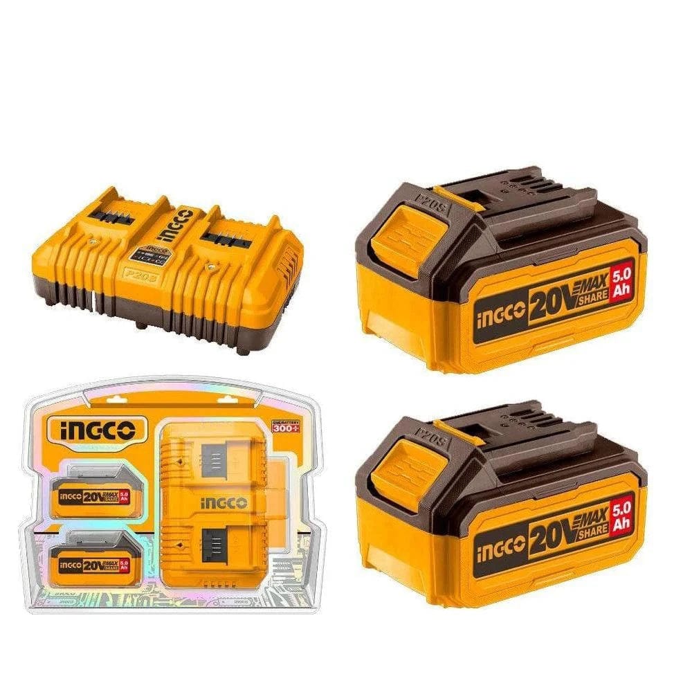Ingco Two Pieces 20V 5.0Ah Lithium-Ion Battery Pack and Charger Kit - FBCPK2425