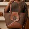 Artisan Earth-Tone Canvas & Leather Tote Bag