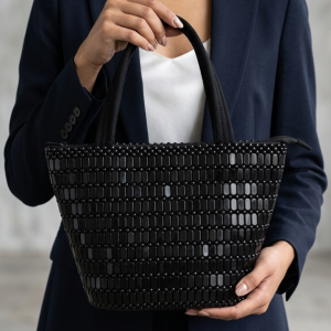 Midnight Onyx Beaded Tote Hand Bag