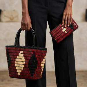 Two-piece traditional craftsmanship blended with contemporary style handbag and purse