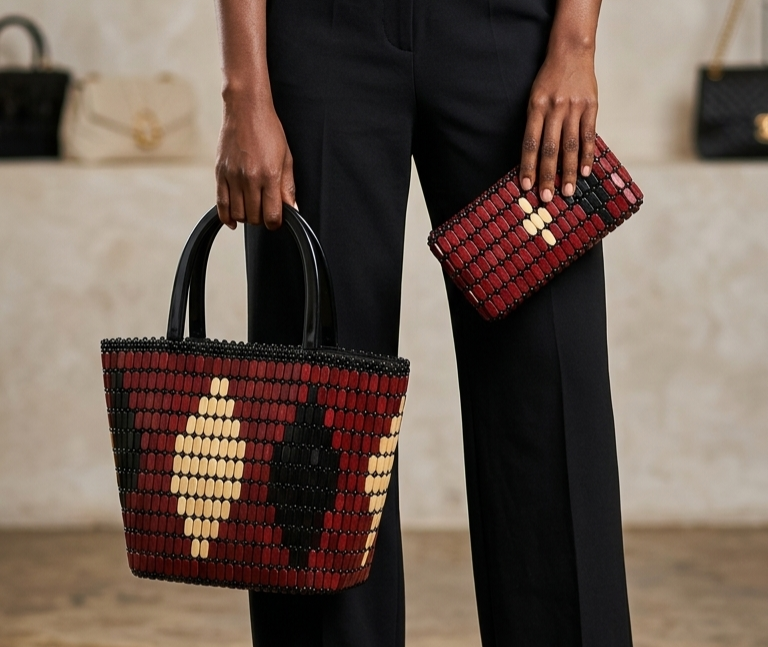 Two-piece traditional craftsmanship blended with contemporary style handbag and purse