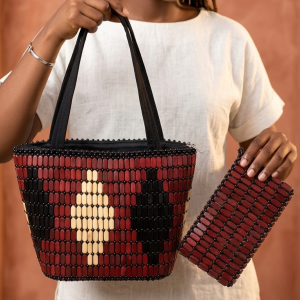 Handcrafted Artisanal Beaded Tote & Matching Clutch Set