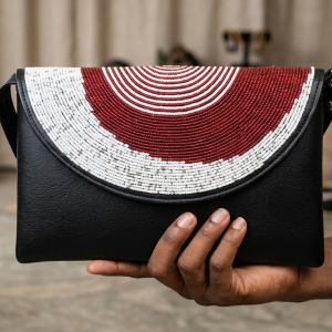 Handcrafted Beaded Leather Envelope Clutch