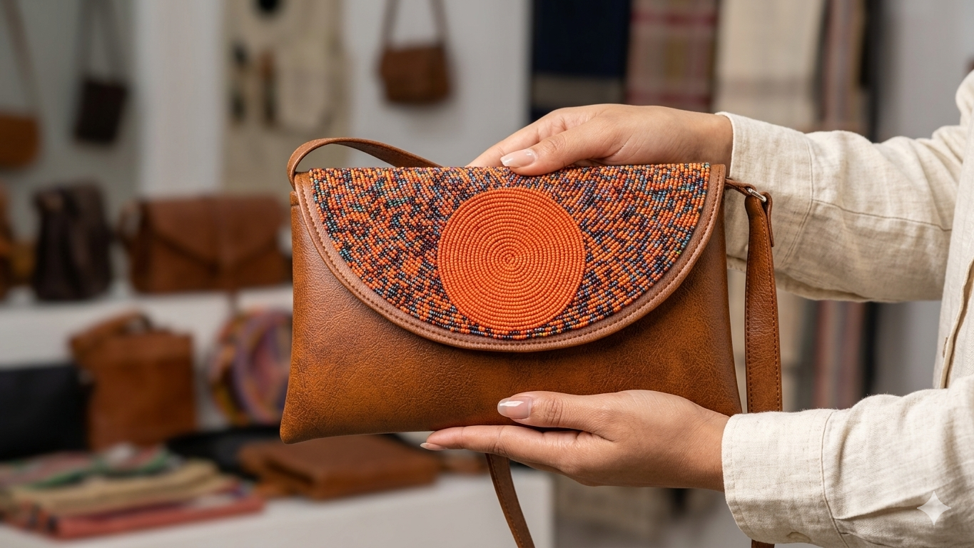 Handmade Beaded Leather Crossbody Bag