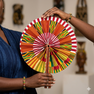 Artisanal Handcrafted Kente Pattern Folding Fan