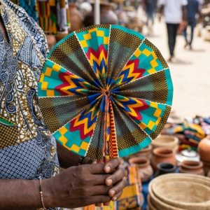 Vibrant Kente-Inspired Foldable Fan