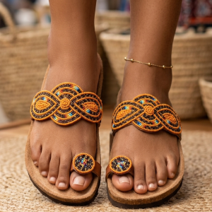 Artisanal Beaded Cork-Sole Slippers | Handcrafted Comfort