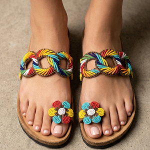 Artisanal Beaded Cork Slippers