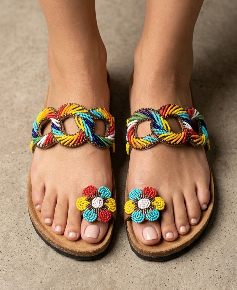 Artisanal Beaded Cork Slippers
