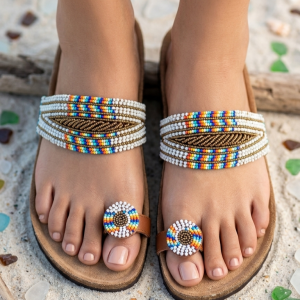 Handcrafted Artisan Beaded Cork Slippers