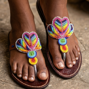 Handcrafted beaded leather slippers