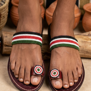 Handcrafted Heritage: Artisanal Beaded Leather Slippers 