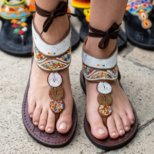 Handcrafted Artisanal Beaded Leather Sandals