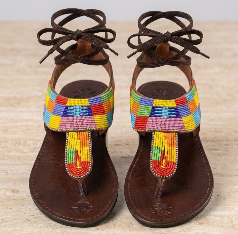 Handcrafted Maasai-Inspired Beaded Leather Sandals
