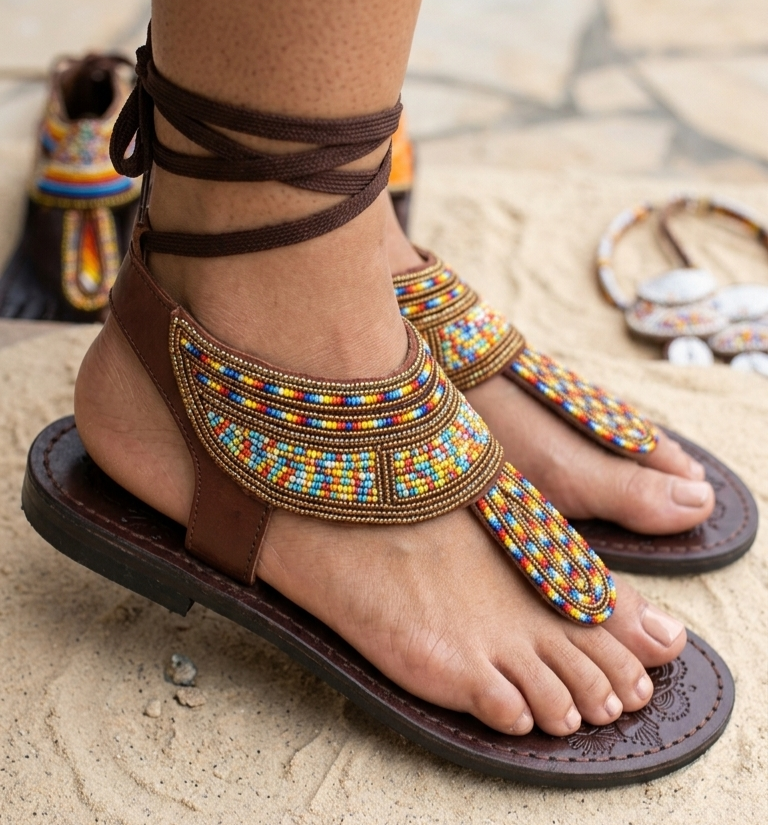 Handcrafted Artisanal Maasai Beaded Leather Sandals - Image 2