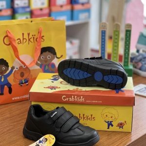 Crabkids Premium Black Velcro School Shoes
