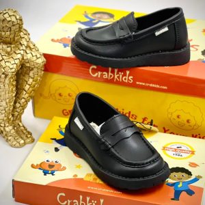 Crabkids Premium Black Leather Penny Loafers.