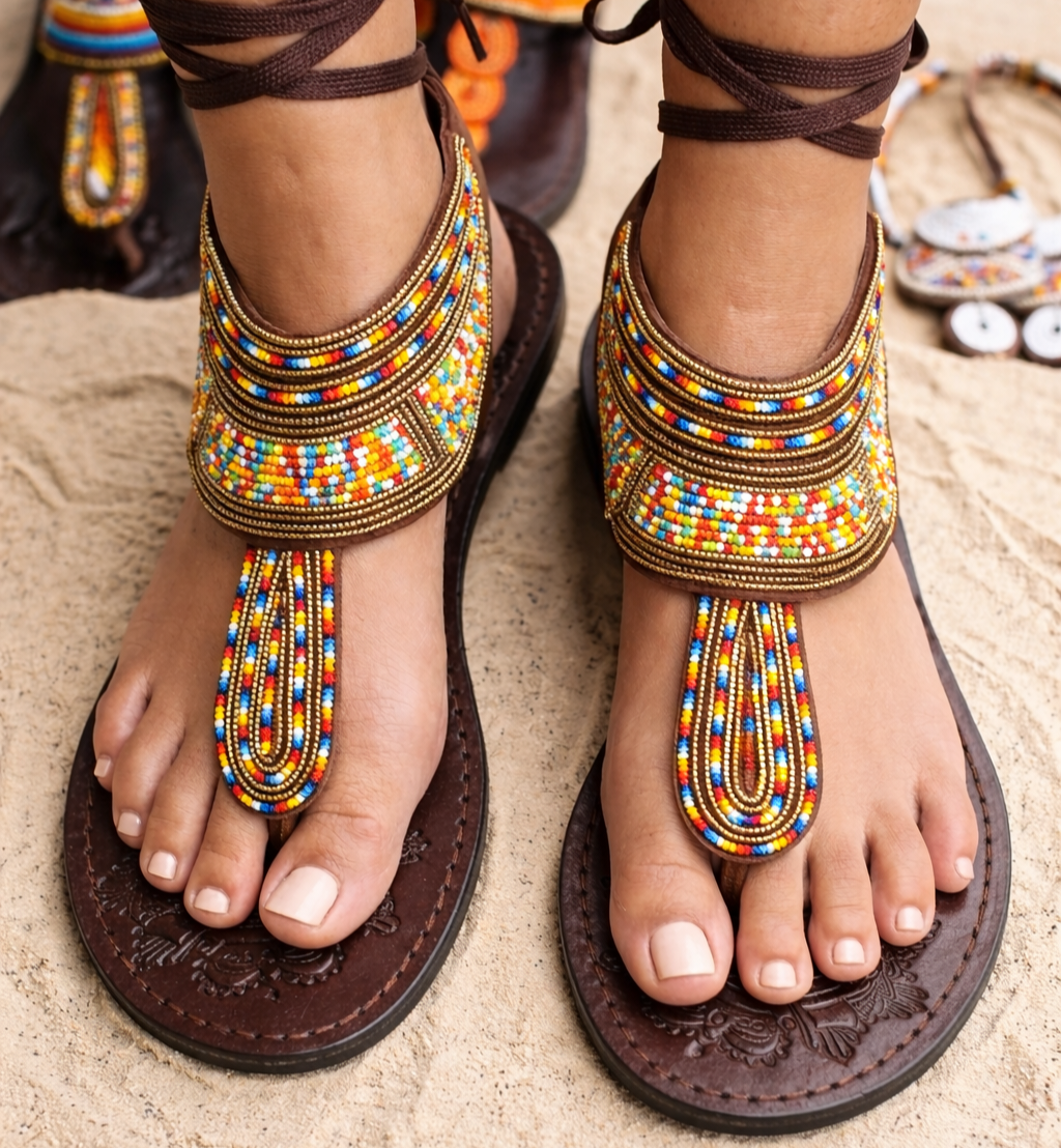 Handcrafted Artisanal Maasai Beaded Leather Sandals