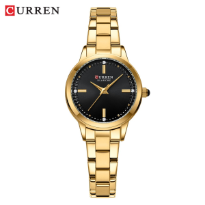 Sleek, polished gold-tone stainless steel women's watch