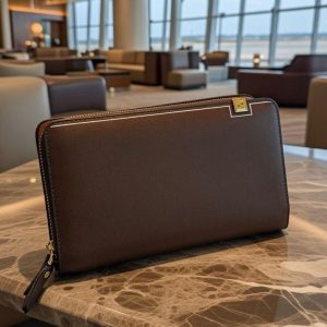 Leather Zip-Around Organizer Clutch
