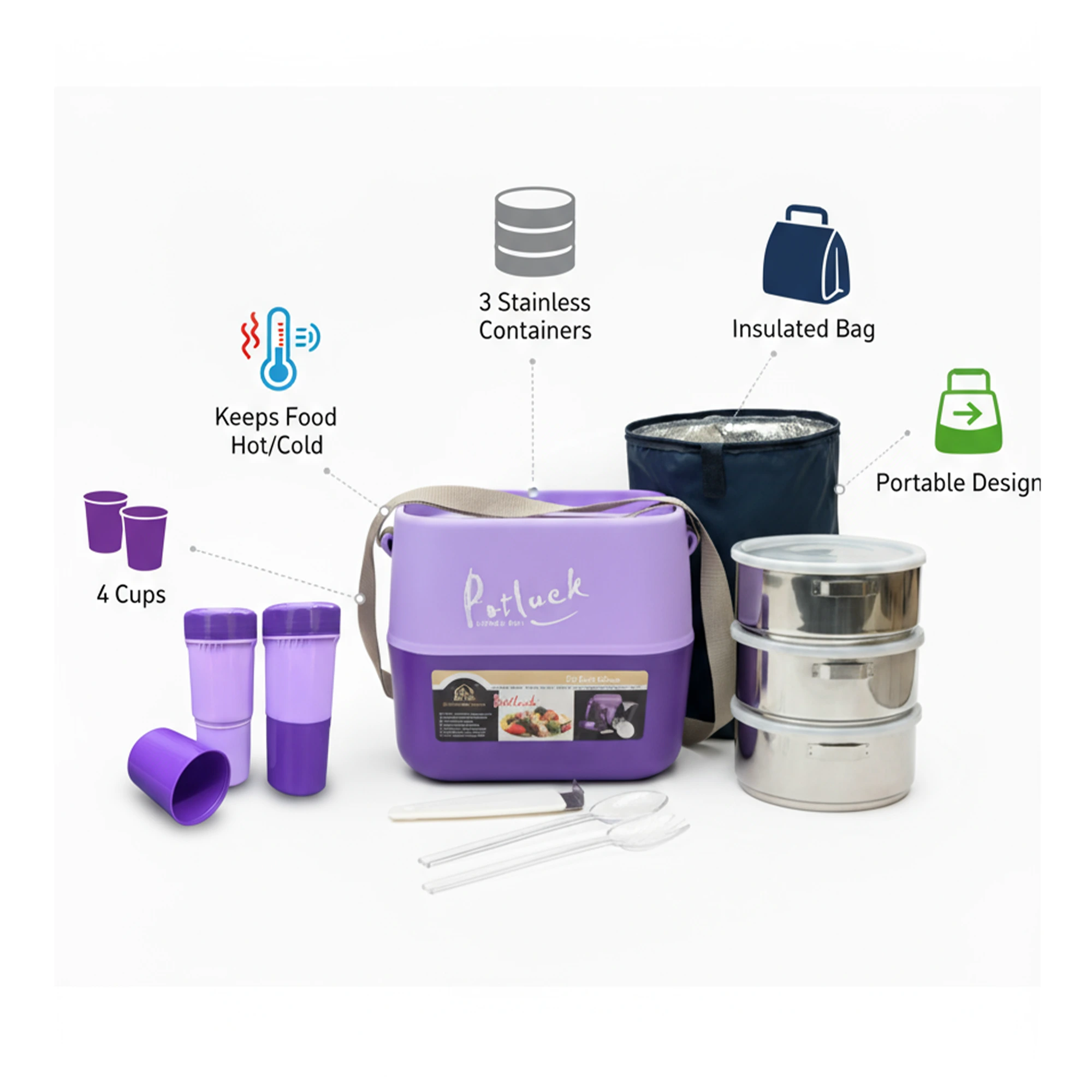 Potluck Insulated Lunch Box - Purple Two-Tone - Image 4